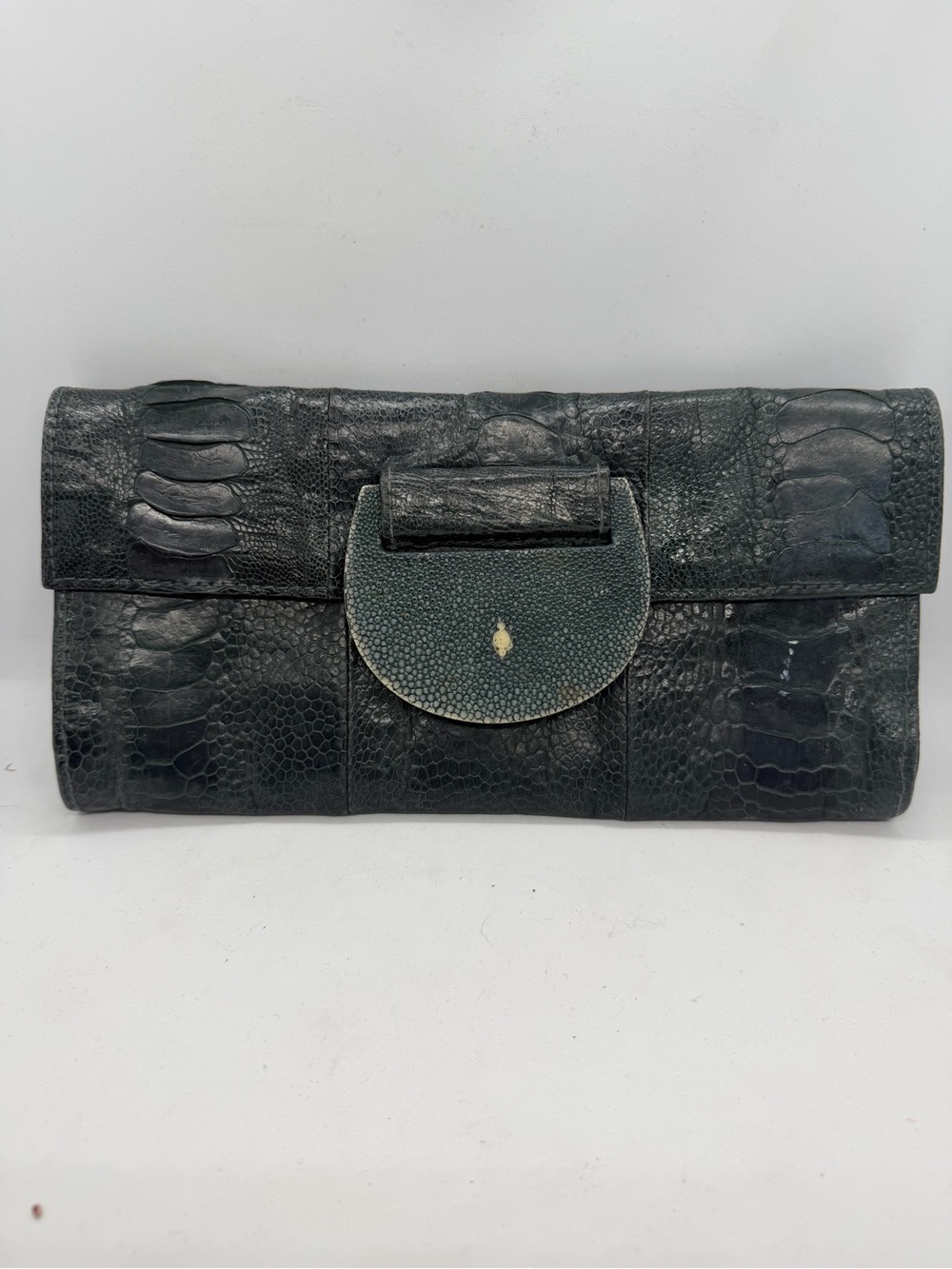 R&Y Augousti Black Textured Exotic Leather Clutch